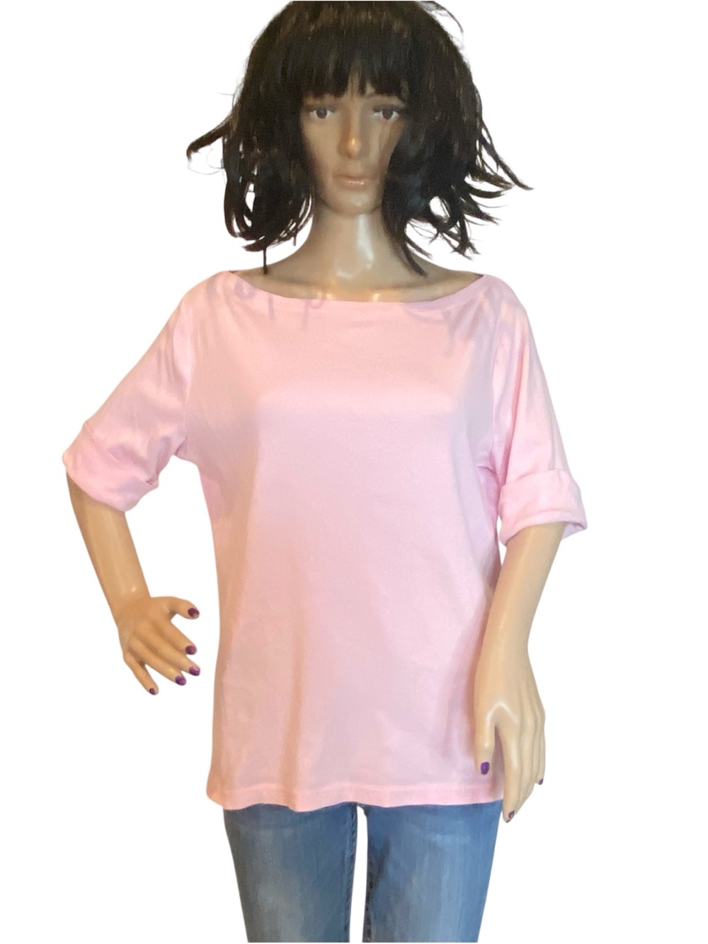 Lauren Ralph Lauren LRL Pink Boatneck Cotton Knit Tee Shirt Top Size XL VGC